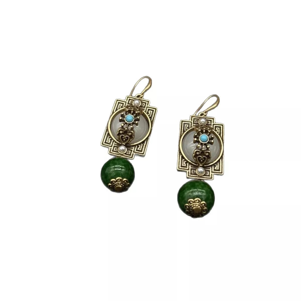 Image 2: Goddess Copper Dark Green Resin Dangle Earrings – close-up detail
