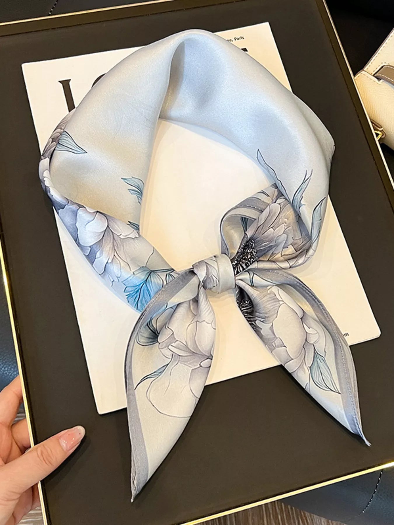 Floral Print Silk Square Scarf Goddess Copper floral print silk square scarf in vibrant colors on white background

