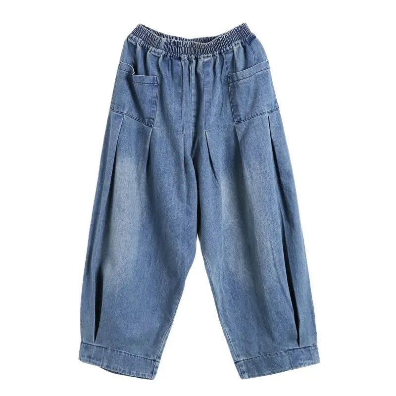 Blue denim pants on a white background