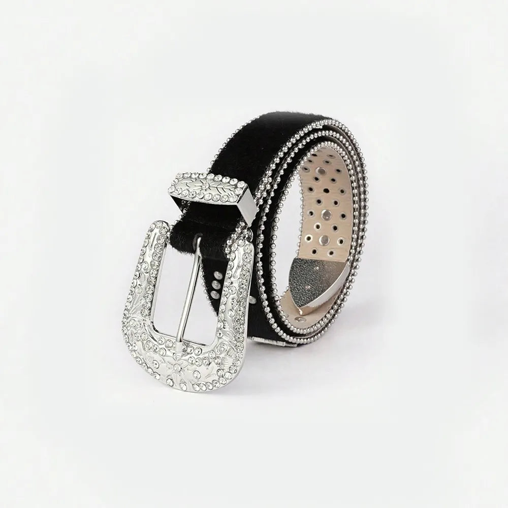 Black belt with silver buckle on a white background