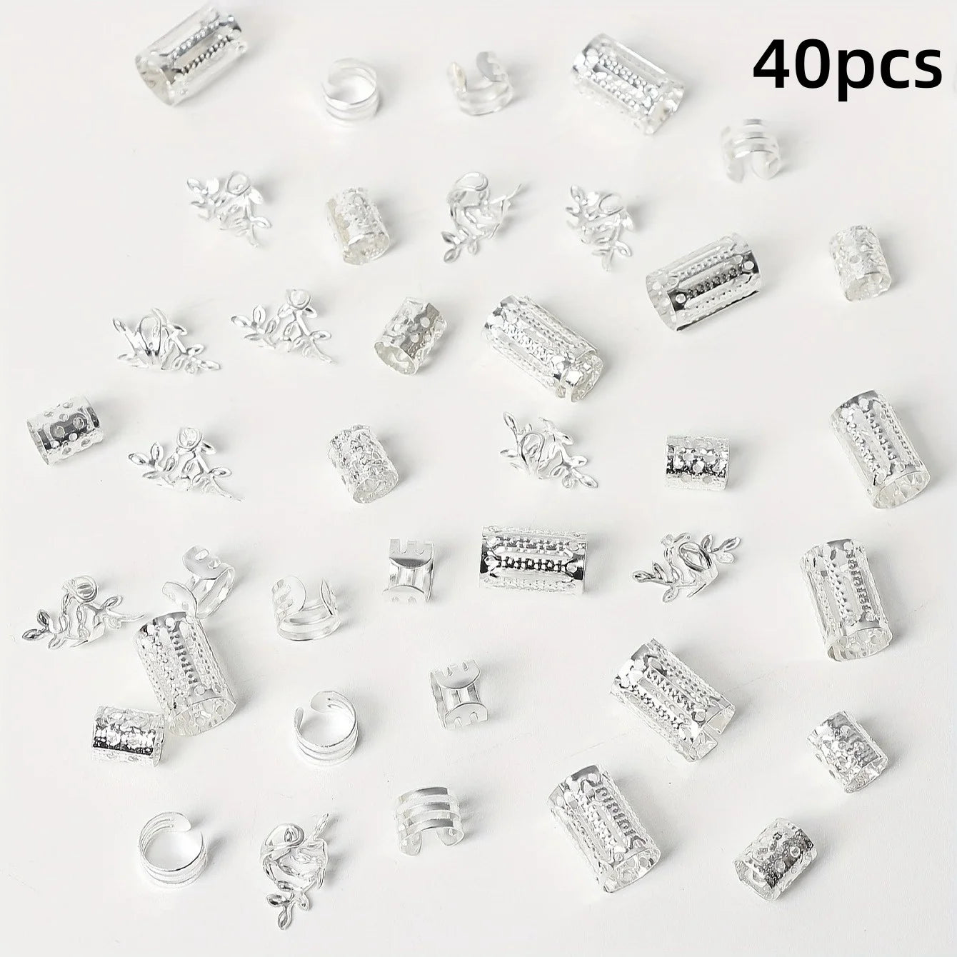 40 silver charms on a white background with '40pcs' text.