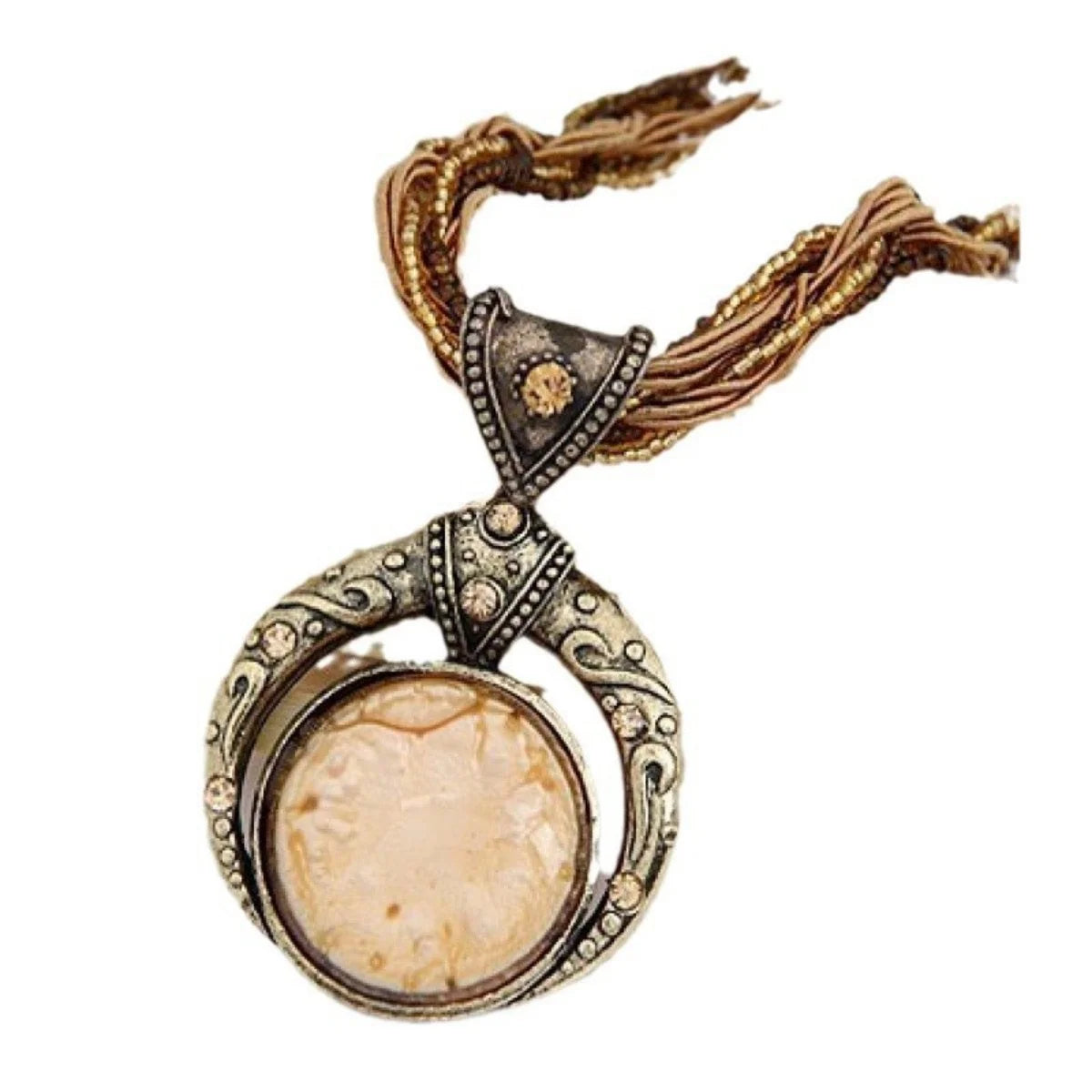 Vintage necklace with a stone pendant on a white background