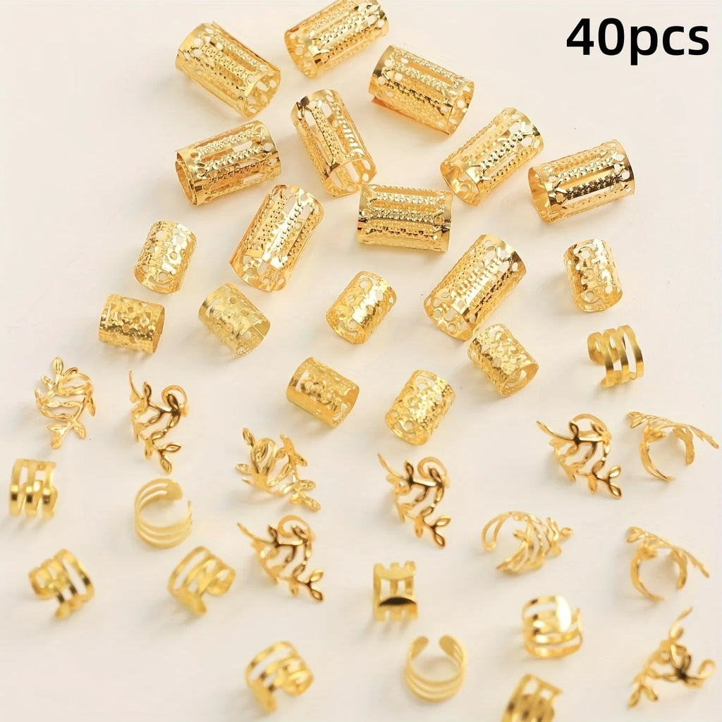 Collection of gold beads and small jewelry pieces on a light background with '40pcs' text.