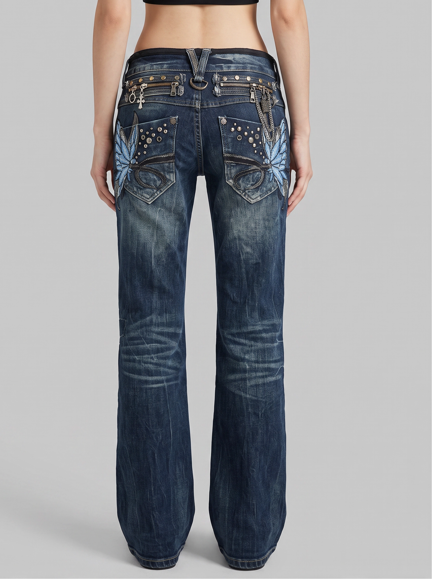 Y2K Butterfly Embroidered Slim Flare Jeans
