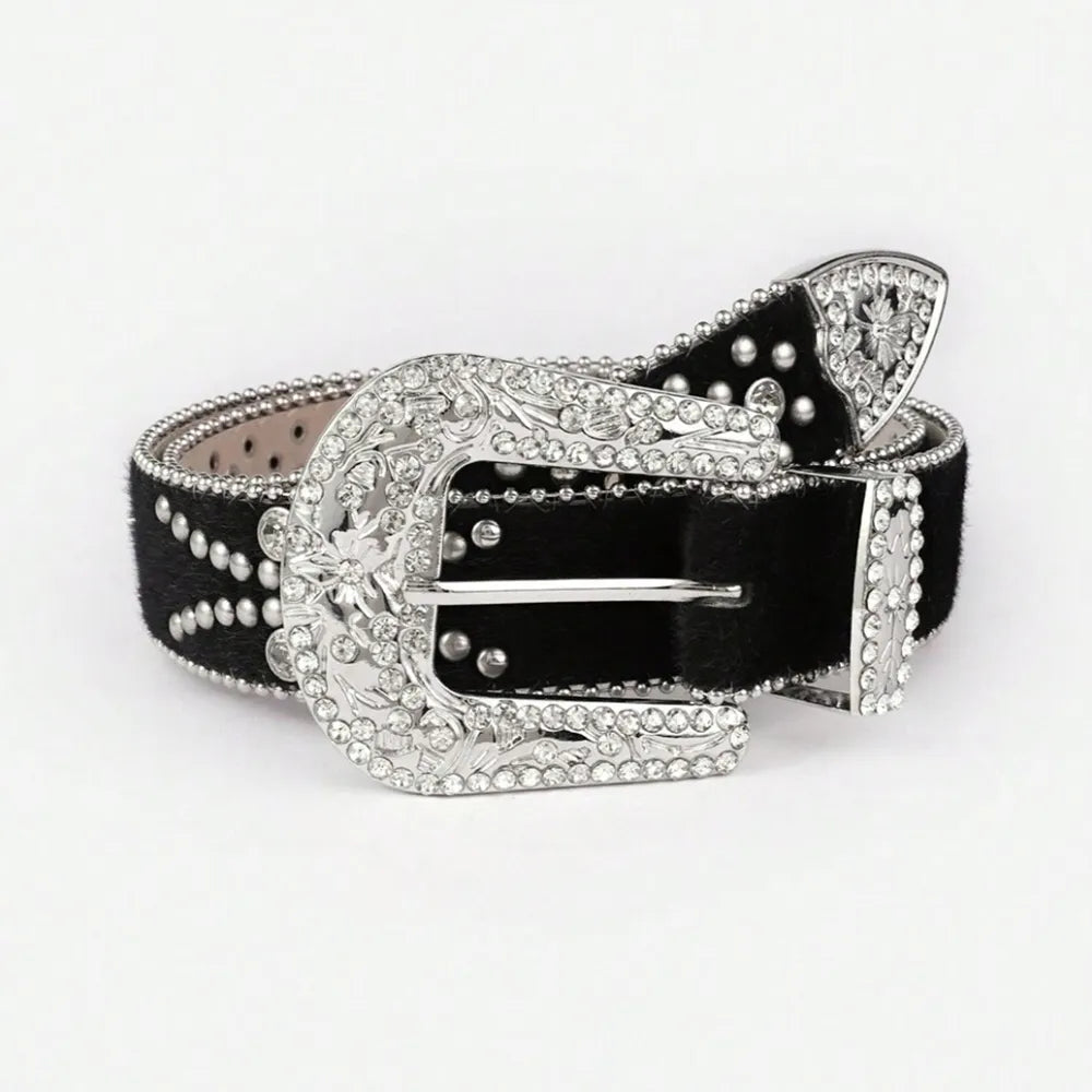 Black belt with a silver buckle on a white background