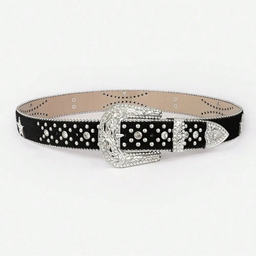 Black belt with silver buckle on a white background