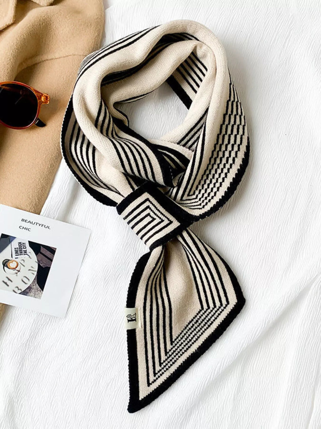 Striped Knitted Winter Scarf Goddess Copper striped knitted winter scarf in cozy soft knit fabric

