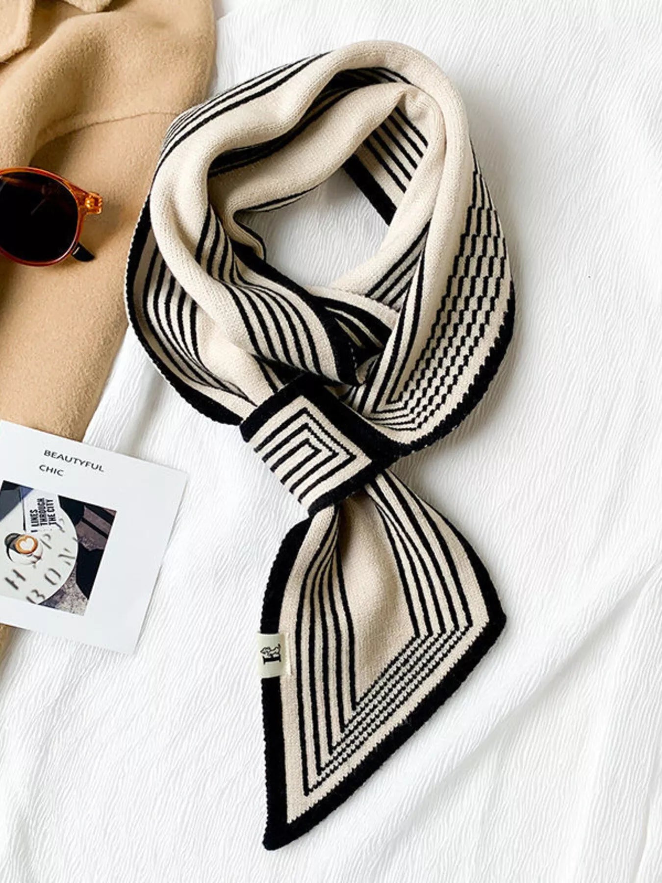 Striped Knitted Winter Scarf Goddess Copper striped knitted winter scarf in cozy soft knit fabric

