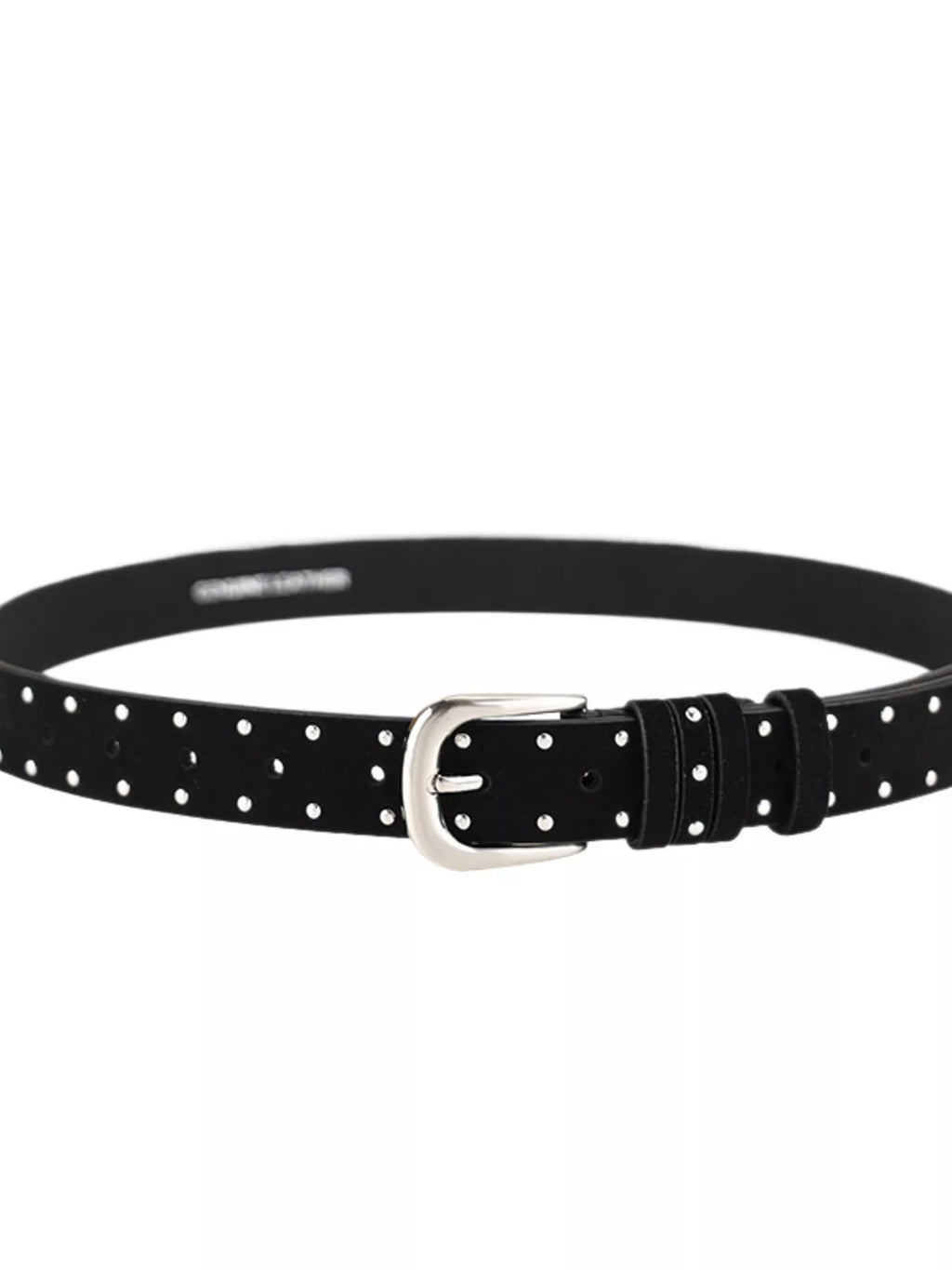 Black belt with silver buckle on a white background