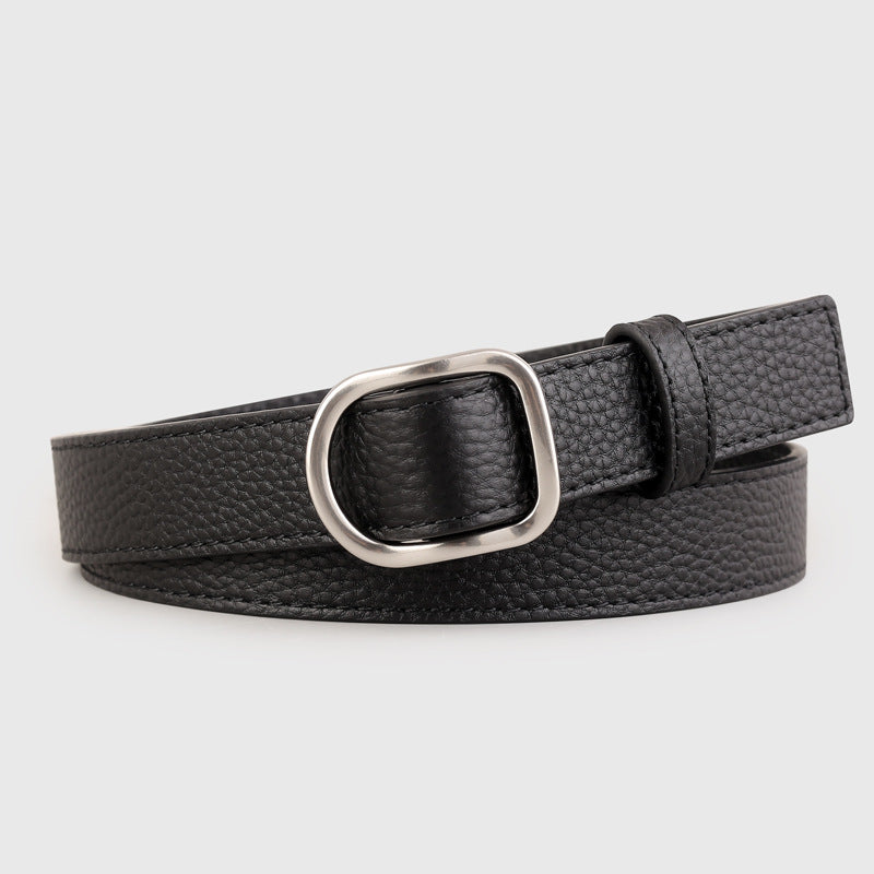 Leather Belt with Silver Buckle Goddess Copper faux leather belt with silver-tone buckle minimalist style

