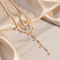Goddess Copper Pearl Cross Pendant Necklace Set – 3 piece gold, silver and black
