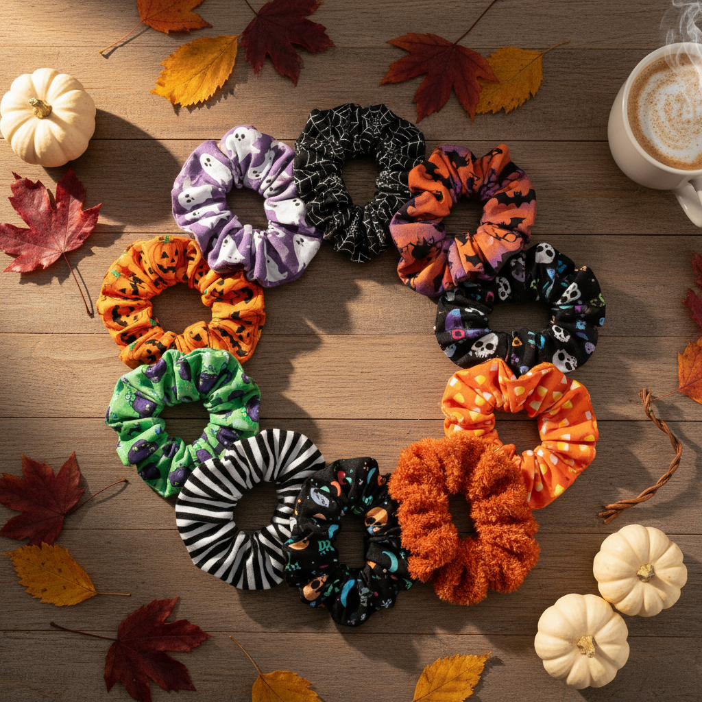 Halloween 10-Pack Scrunchies Flat Lay
