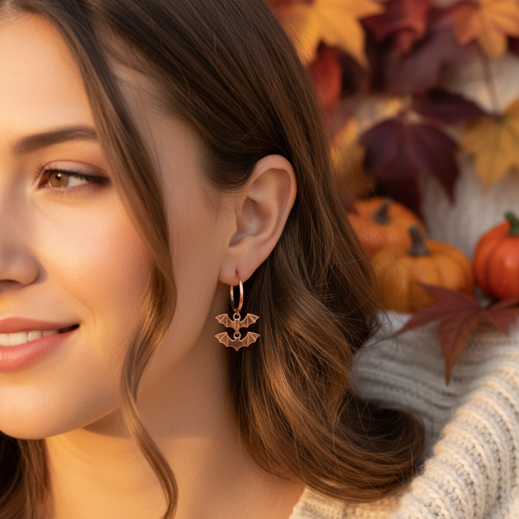 Halloween Bat Charm Hoop Earrings Lifestyle