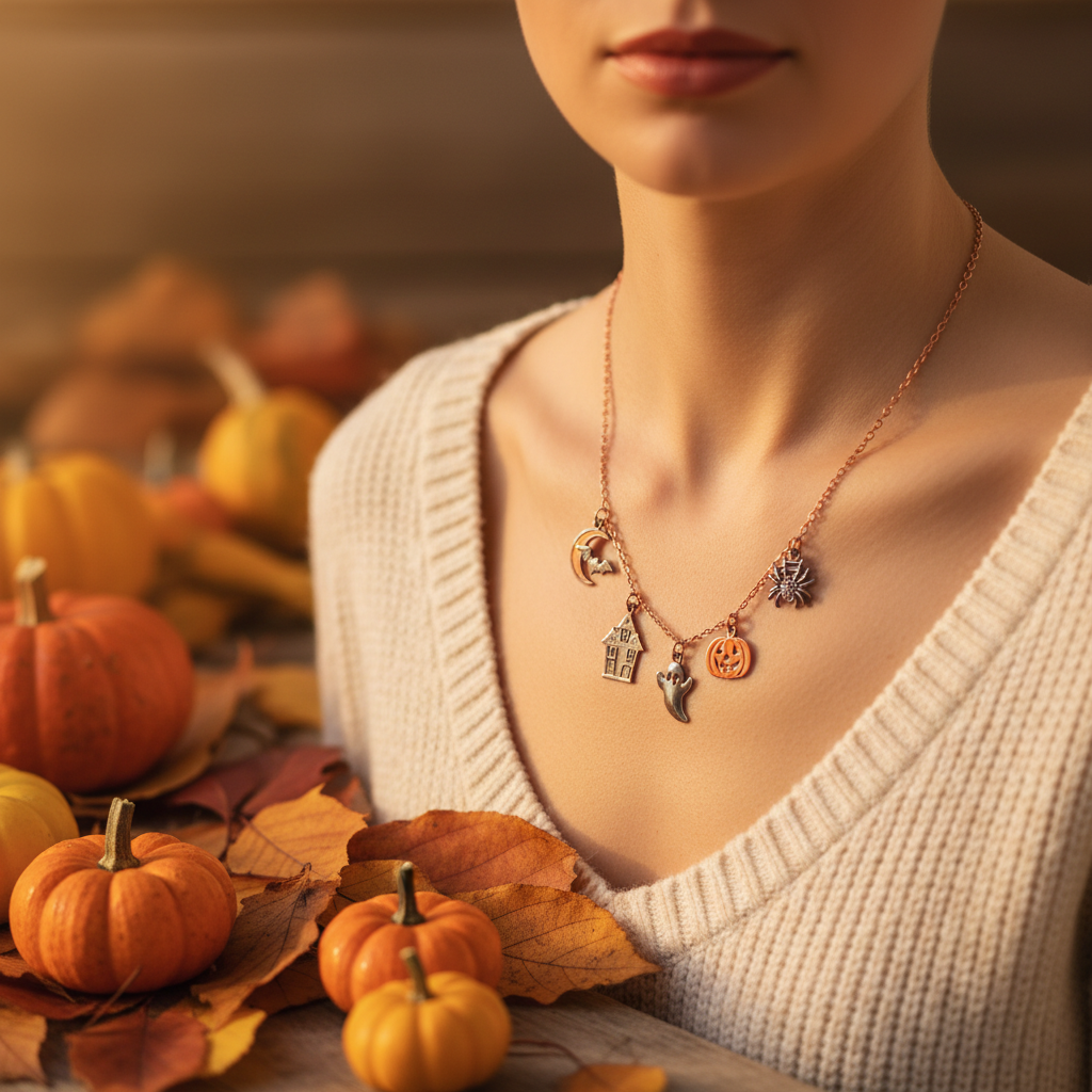 Halloween Charm Chain Necklace Lifestyle