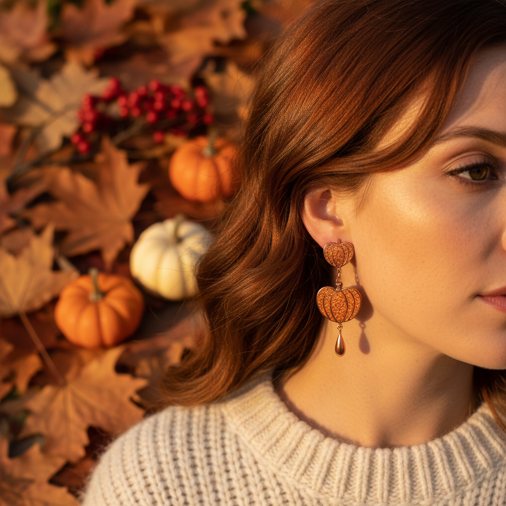 Halloween Pumpkin Heart Drop Earrings Lifestyle