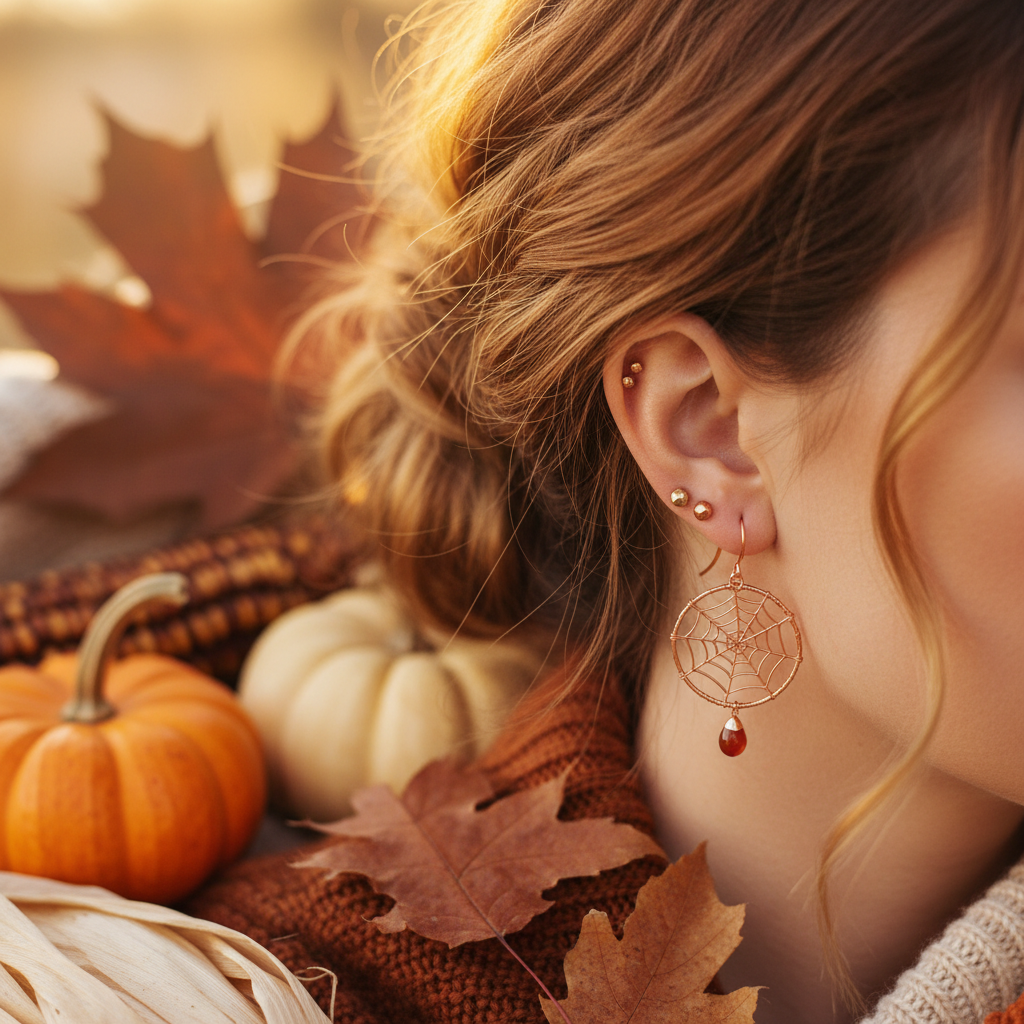 Halloween Spider Web Earrings Lifestyle